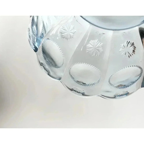 Fenton Signed Art Glass Ice Blue Priscilla Moon n Stars Scalloped Vintage Bowl - Picture 5 of 8